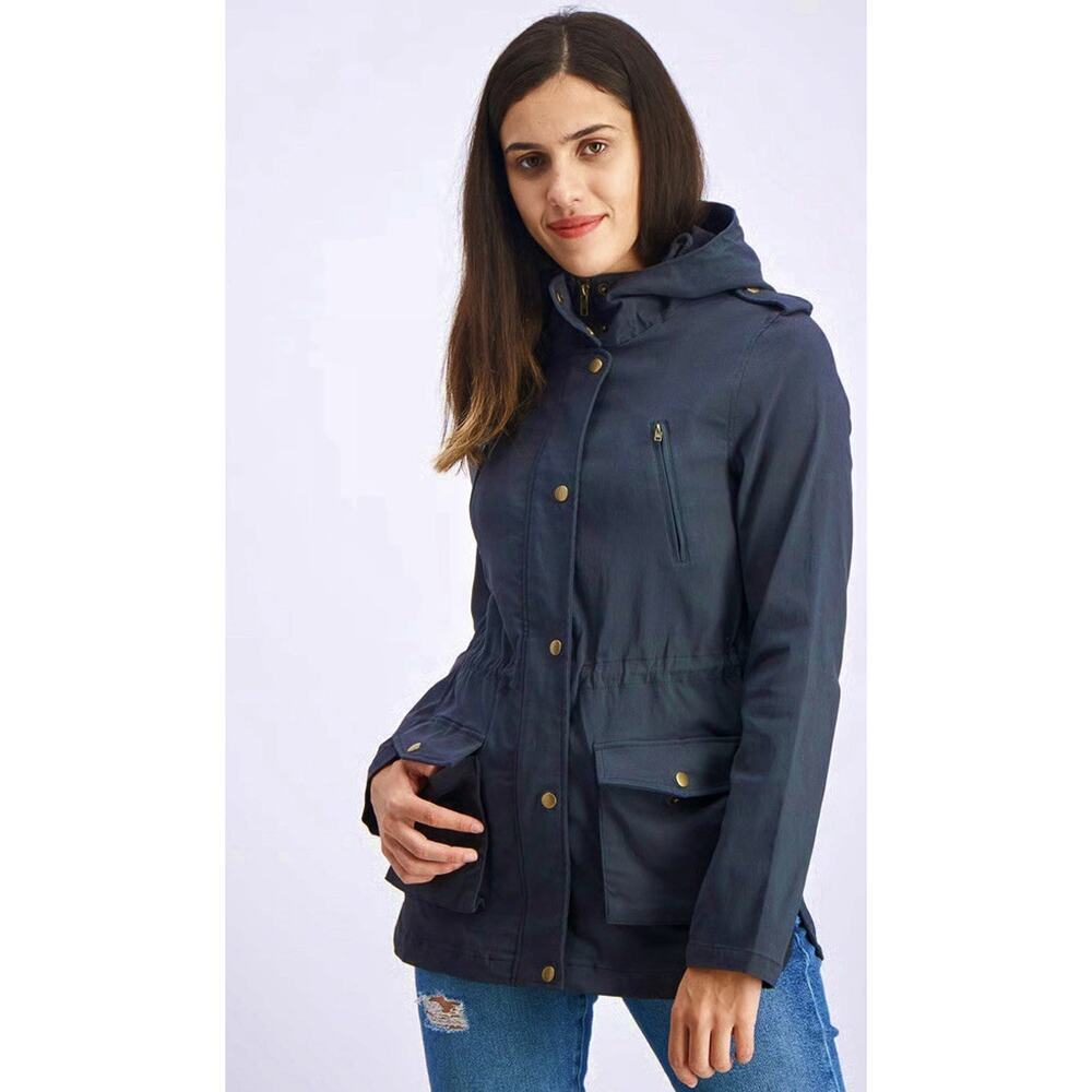 Eden Society Holly Hooded Utility Cargo Jacket L Dark Gray Drawstring Waist - Picture 4 of 14